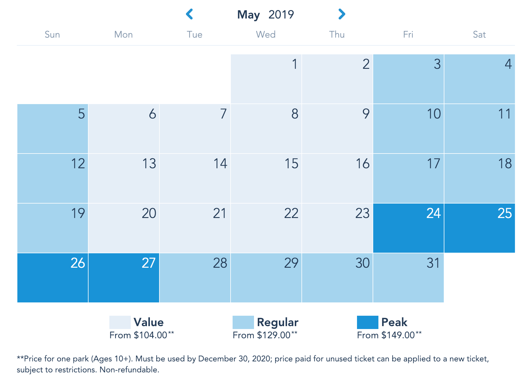 Disneyland Resort Prices - May