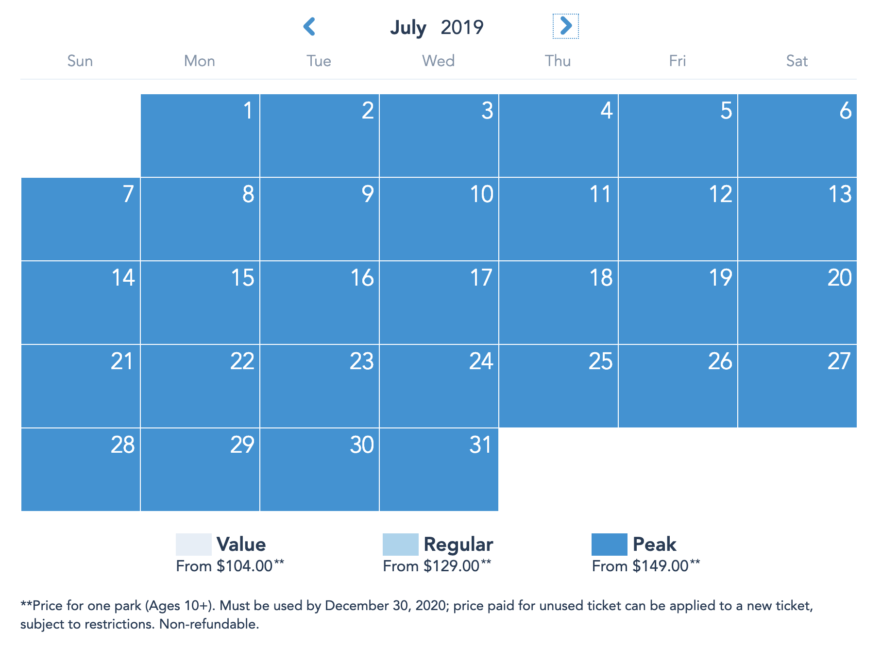 Disneyland Resort Prices - July