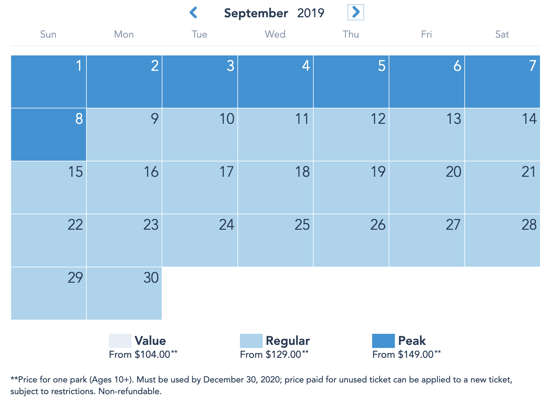 Disneyland Resort Prices - September